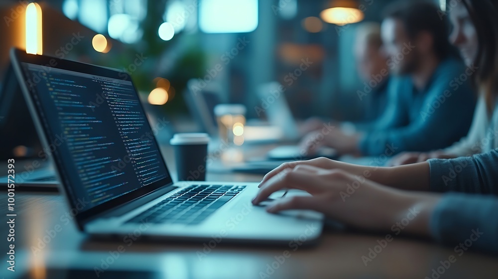 Aufkleber Digital tablet meeting and business people with laptop in office for creative thinking or brainstorming Team collaboration and online planning search and discussion for email marketing : Generative AI