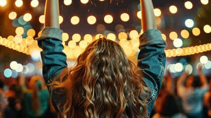 Enjoy the vibrant atmosphere as the crowd gathers to celebrate under a canopy of bright lights and festive energy