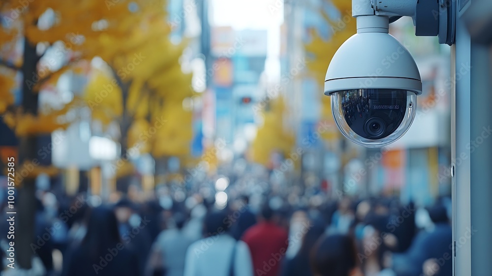 Poster cctv ai facial recognition camera zoom in recognizes person elevated security camera surveillance fo