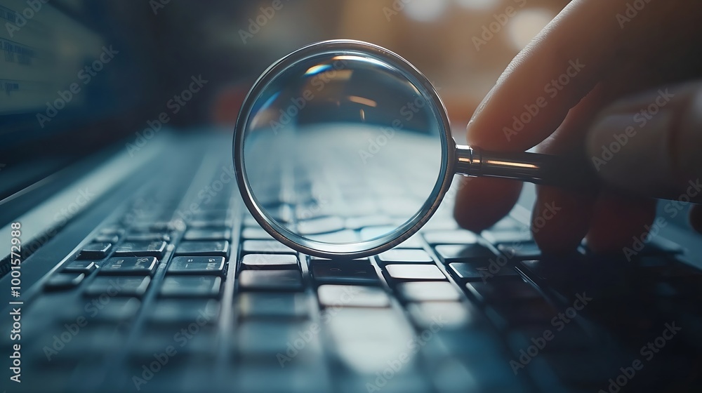 Poster Job search find a job unemployment recruitment job interview data Search Technology Search Engine Optimization man using magnifying glass and computer keyboard to Searching for informa : Generative AI