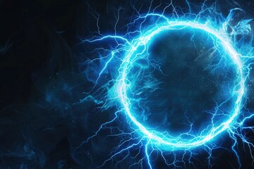 A bright blue lightning bolt forms a circular shape against a dark black background