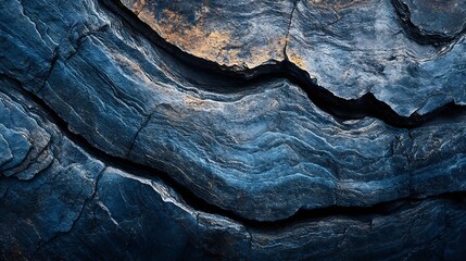 richly detailed rock with blue variants stone full of curves and smooth cuts resulting from the erosive effect of sea Close up rocks texture dramatic and colorful erosional water forma : Generative AI