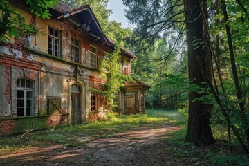 Old wooden cabin in a forest setting