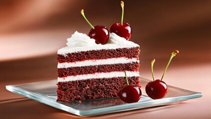 Black Forest Cake Slice on Glass Plate