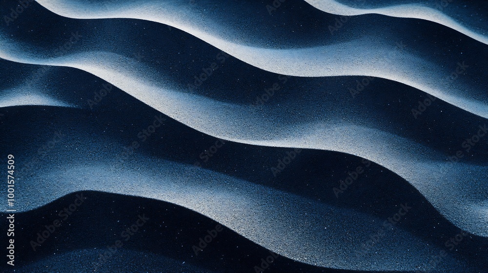 Aufkleber Abstract natural art of wavy sand patterns highlighted with deep blue shadows showcasing textures and forms created by light and shade : Generative AI