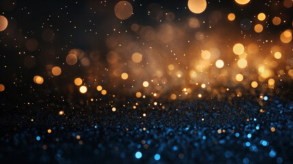 Fototapeta premium Chic Background Featuring a Blend of Gold, Blue, and Black Glittering Lights