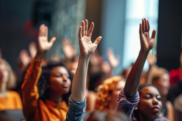 Anonymous group raises hands at seminar