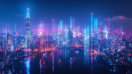 Obraz premium connected smart city with futuristic urban technology, iot networks, advanced infrastructure, and big data innovations leading digital transformation