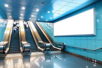 Blank billboard with escalator