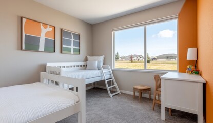 Fototapeta premium White Children's Bedroom With Two Beds