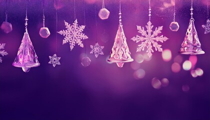 crystal fir trees and snowflakes hanging on a thin thread on the background of the side with a place for text, christmas and new year concept