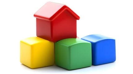 Obraz premium Colorful Building Blocks - House Construction Toy for Kids