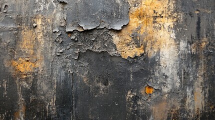 Close up of a peeling and weathered wooden surface with black, brown, and gold hues.