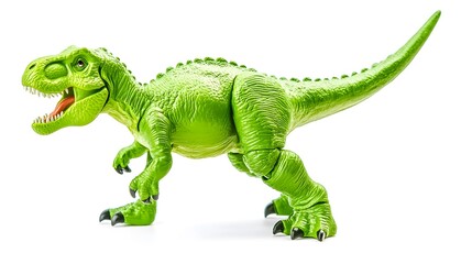 Fototapeta premium Green Tyrannosaurus Rex Dinosaur Toy Isolated on White Background