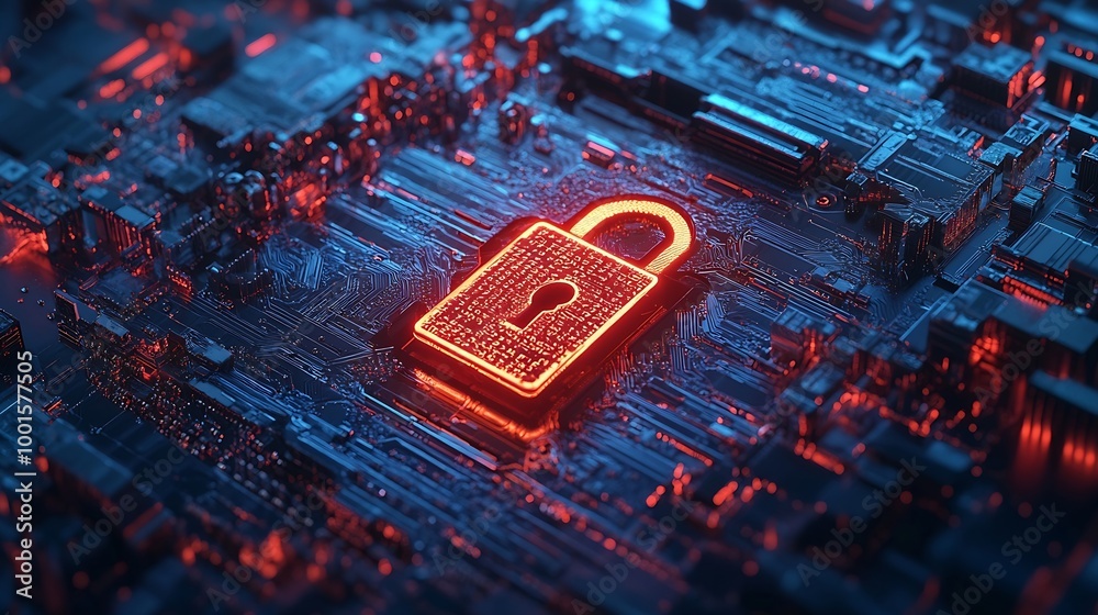 Poster cybersecurity concept user privacy security and encryption secure internet access Future technology and cybernetics screen padlock vertical : Generative AI