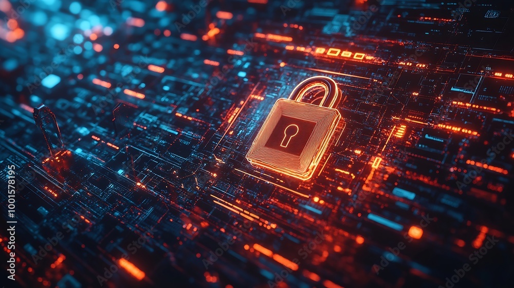 Aufkleber Cyber security network and data protection technology on interface Ai security Block chain Digital padlock Online internet authorized access against cyber attack Business data privacy  : Generative AI
