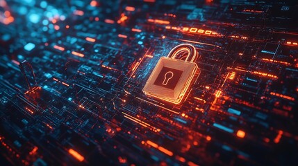 Cyber security network and data protection technology on interface Ai security Block chain Digital padlock Online internet authorized access against cyber attack Business data privacy  : Generative AI