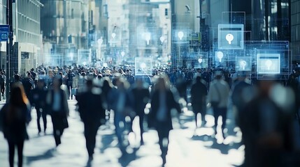 Face recognition and personal identification technologies in street surveillance cameras law enforcement control crowd of passersby with graphic elements Privacy and personal data prot : Generative AI