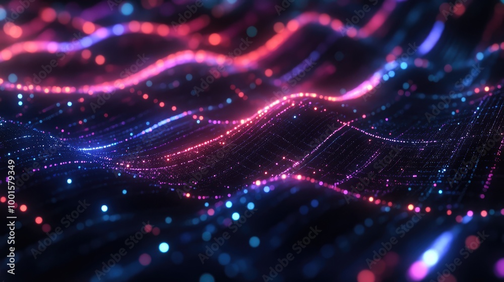 Poster abstract network of luminous technology nodes forming a complex digital pattern