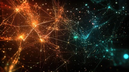 Obraz premium Abstract network of luminous technology connections weaving through a dark space