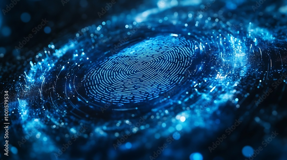 Aufkleber Panoramic web banner of Fingerprint scan provides security access with biometrics identificationFuturistic Technology in Cyber security and data protectionRPA5gbig dataiotvrmixed virtu : Generative AI