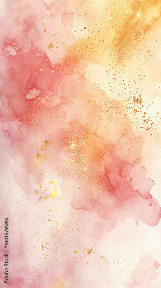 Aufkleber vibrant pink and gold watercolor background with intricate patterns, ideal for adding artistic flair