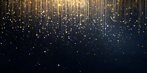 abstract background of falling sparkles on a dark blue background. sparkly glitter for Christmas and other holidays. gold background. various holidays. luxury