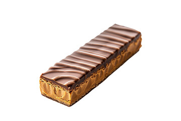 Sweet peanut butter chocolate wafer bar coated in milk chocolate isolated on transparent background