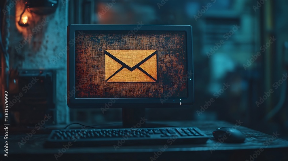 Poster Computer Monitor screen concept of inbox email : Generative AI