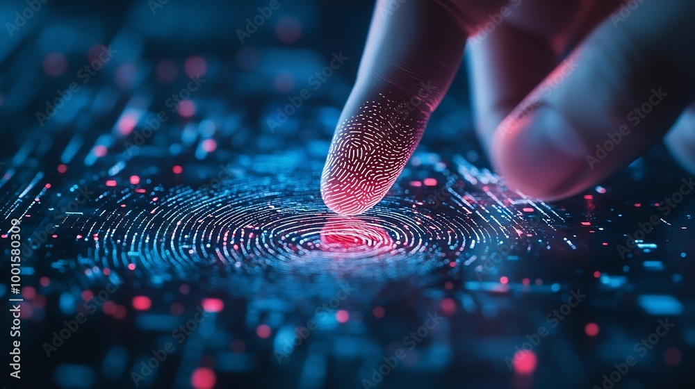 Aufkleber Concept of cyber security digital technology business people use fingerprints to access personal cybersecurity keeping users personal information safe secure internet access : Generative AI