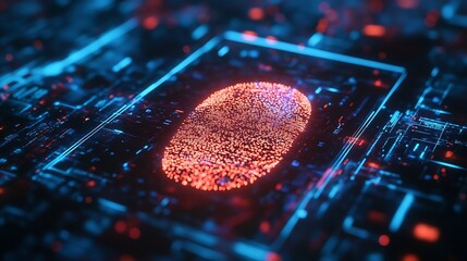 Fingerprint scan provides security access with biometrics identificationFuturistic Technology in smart business high efficiency using ai artificial intelligenceRPA5gbig dataiotvrmixed  : Generative AI