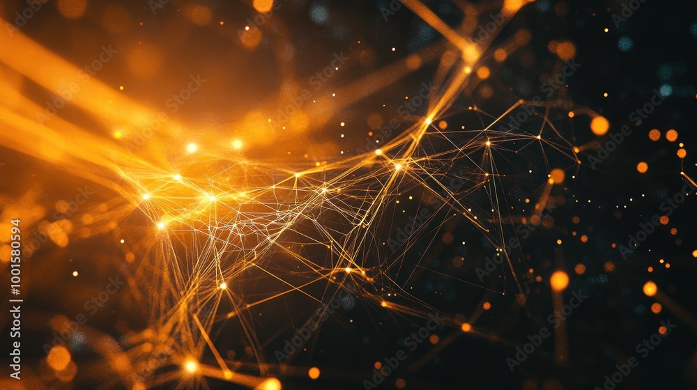 Poster abstract technology network with dynamic glowing connections in a futuristic setting