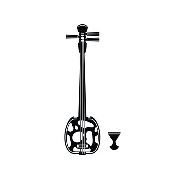 Traditional musical japan instrument logo illustration, sanshin silhouette is suitable for music shops and communities	
