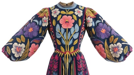 Obraz premium Vintage floral dress with high neckline and long sleeves
