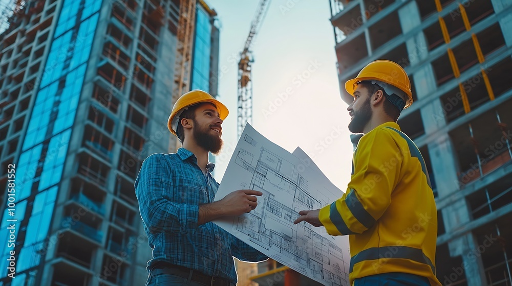 Fototapete construction engineer and foreman having a discussion together at the construction site construction