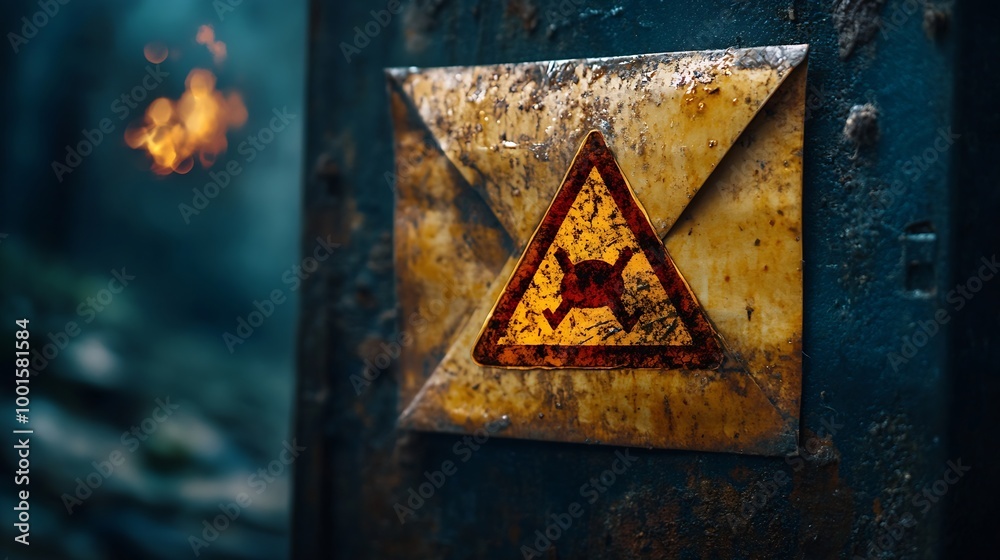 Poster Email spam virus warning caution sign for notification on internet letter security protect junk and trash mail Cybersecurity vulnerability data breach illegal connection compromised in : Generative AI