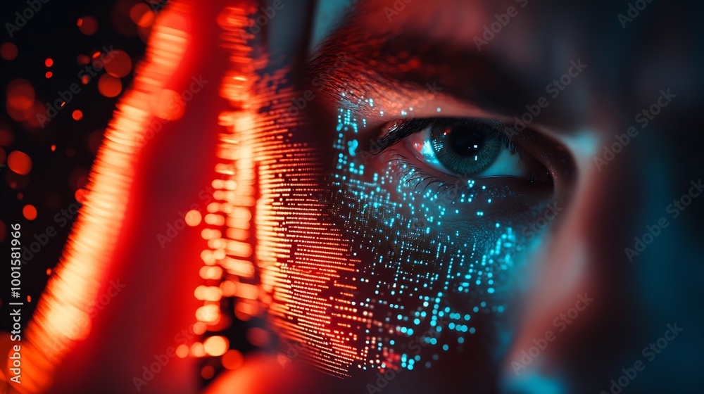 Fototapete Digital banking Cyber security data protection Businessman using fingerprint indentity and face id to access personal financial data biometric security on mobile banking app innovation : Generative AI