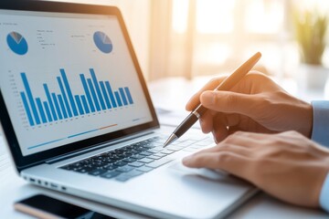 Fototapeta premium Person Analyzing Data On Laptop Screen