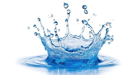 High-resolution image of a blue water splash isolated on a white background, capturing every detail of the splashing droplets