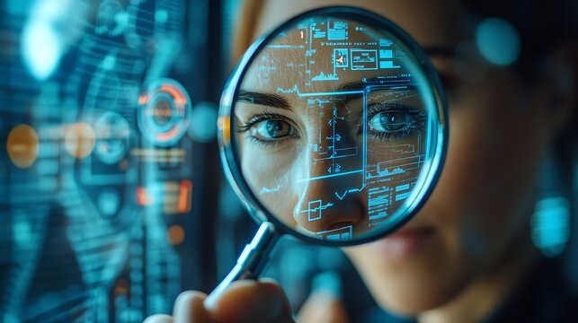 Know your customer KYC concept Person use magnifying glass focus to identity verification system for Increase financial security and access personal financial data Biometrics security : Generative AI