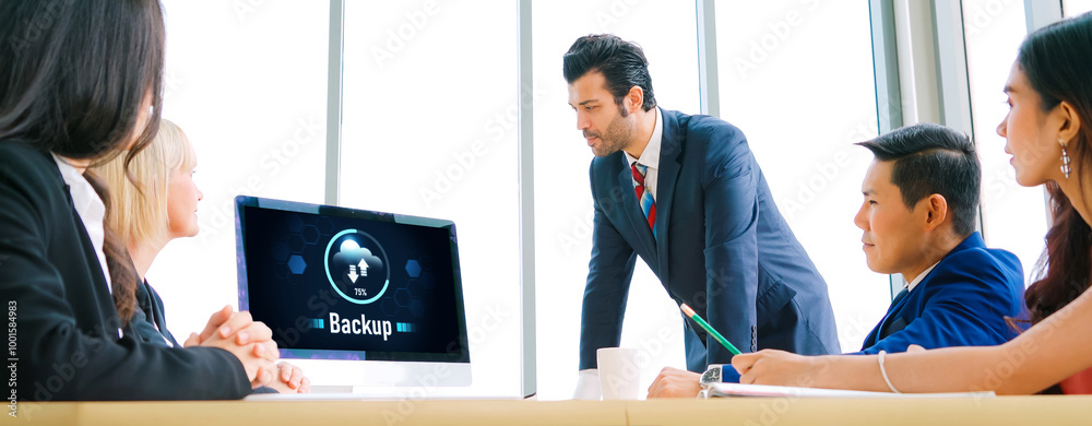 Poster backup storage data internet technology business concept. database storage cloud technology file dat
