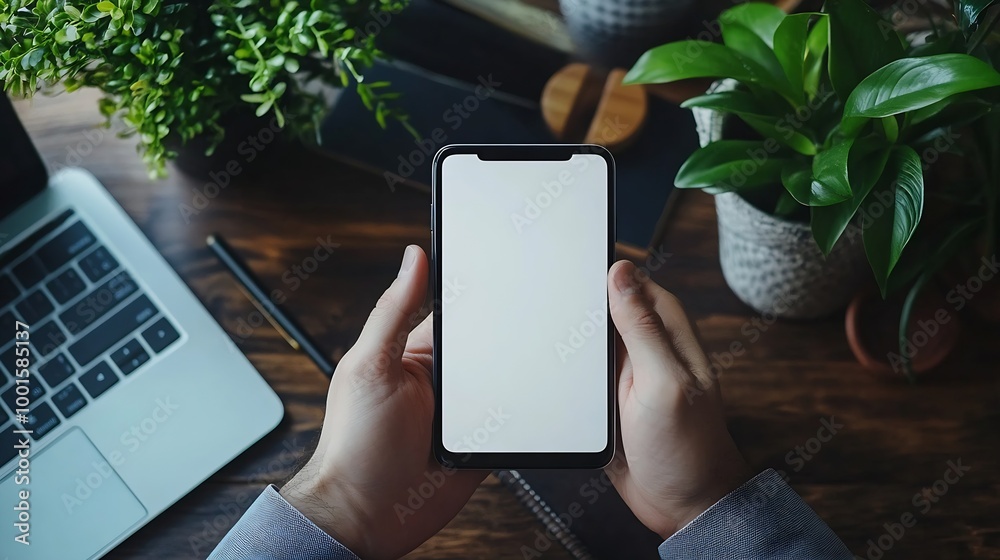 Aufkleber overhead shot businessman using his cellphone reading an informations or email on the phone screen a