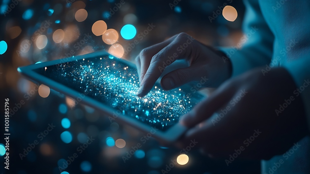 Poster Cyber security and data protection Businessman using digital tablet protecting business and financial data with virtual network connection smart solution from cyber attack cybersecurit : Generative AI