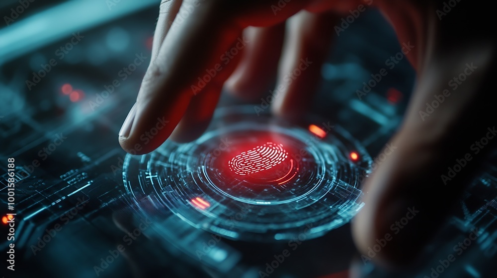 Aufkleber innovative technology to combat digital cybercrime businessman uses fingerprint to access personal f