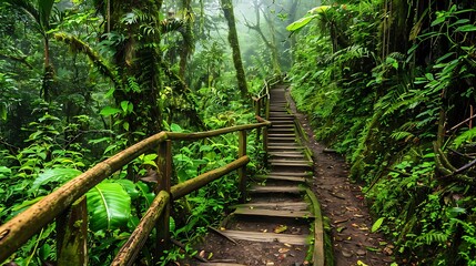 Lush, green foliage surrounds the numerous hiking trails in Monteverde Cloud Forest in Costa Rica