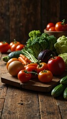 Fresh vegetables arranged on a wooden table.