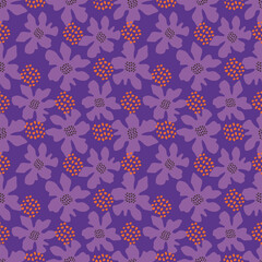 blue seamless vector stock flowers with leaves pattern on cream background