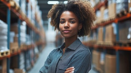 smart warehouse management: female employee using a digital tablet to check stock inventory and streamline logistics through automated systems and data-driven technology