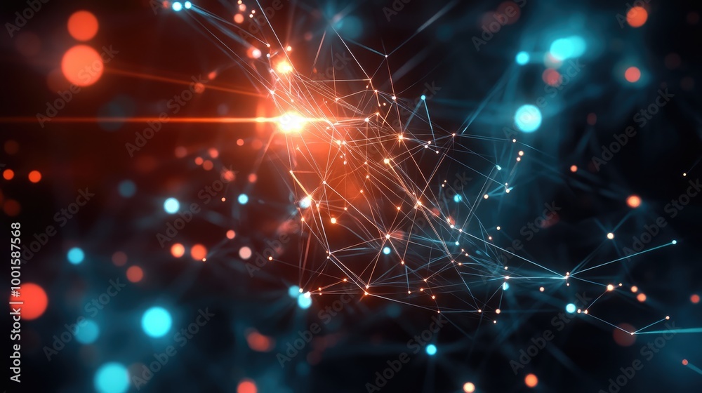 Poster high-tech network with dynamic glowing technology elements and intricate digital patterns