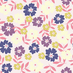 White background vector seamless pattern with delicate flowers for textile and fabric print and other uses.